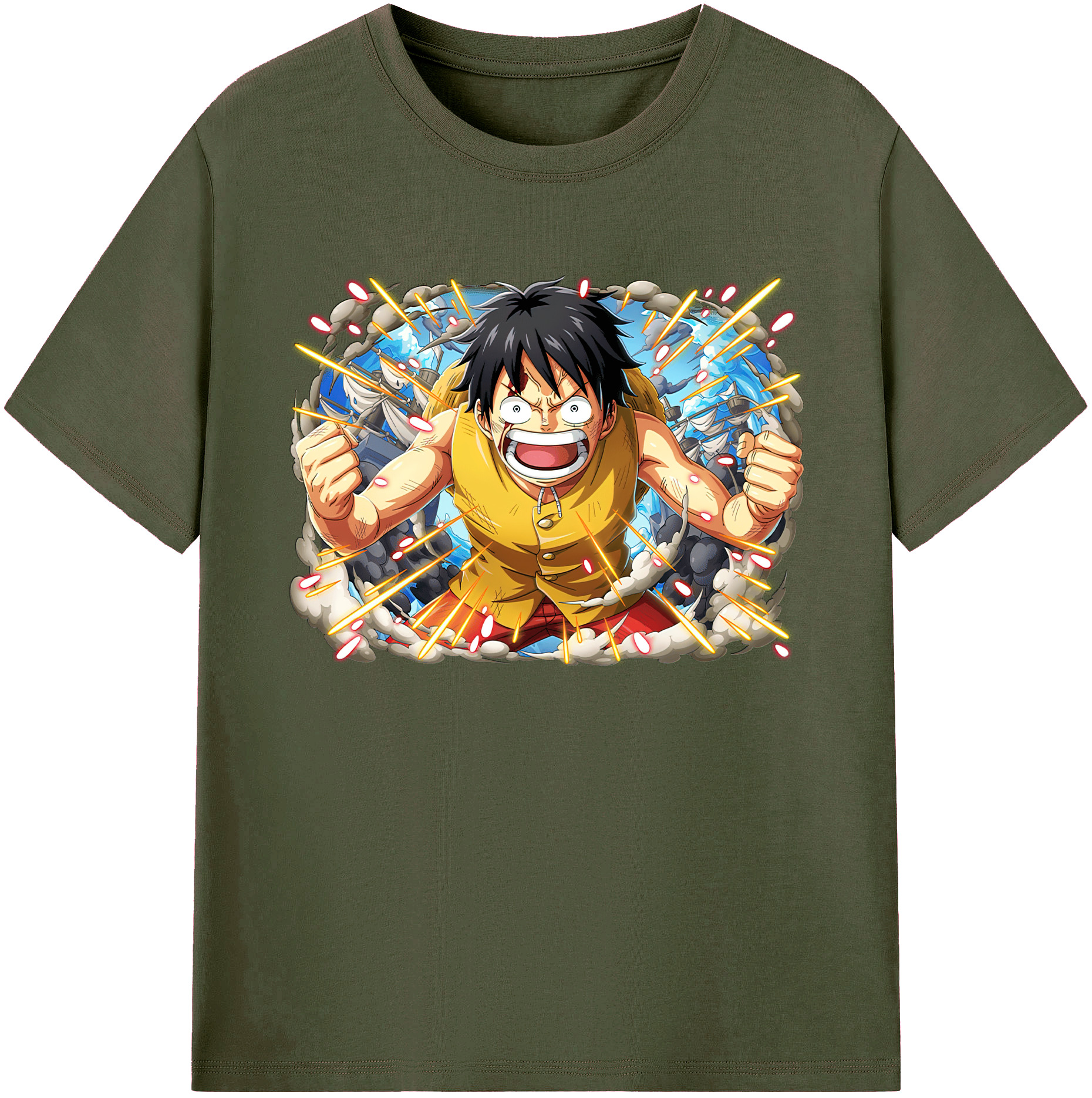 ワンピース モンキー・D・ルフィ ONE PIECE Monkey D. Luffy 綿100％ メンズ半袖Tシャツ｜肌触りやわらか＆通気性